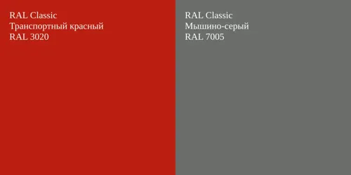 RAL 3020 Транспортный красный vs RAL 7005 Мышино-серый