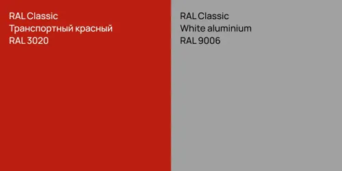 RAL 3020 Транспортный красный vs RAL 9006  White aluminium