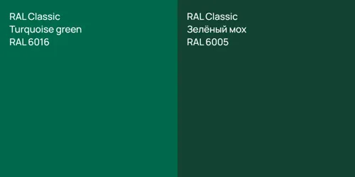 RAL 6016  Turquoise green vs RAL 6005 Зелёный мох