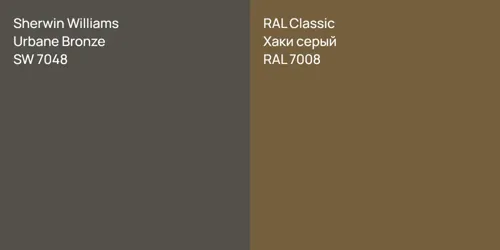 SW 7048 Urbane Bronze vs RAL 7008 Хаки серый