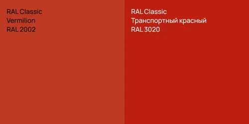 RAL 2002  Vermilion vs RAL 3020 Транспортный красный