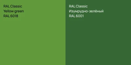 RAL 6018  Yellow green vs RAL 6001 Изумрудно-зелёный