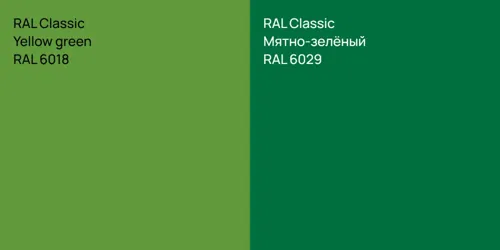 RAL 6018  Yellow green vs RAL 6029 Мятно-зелёный