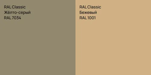 RAL 7034 Жёлто-серый vs RAL 1001 Бежевый