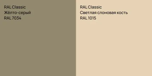 RAL 7034 Жёлто-серый vs RAL 1015 Светлая слоновая кость