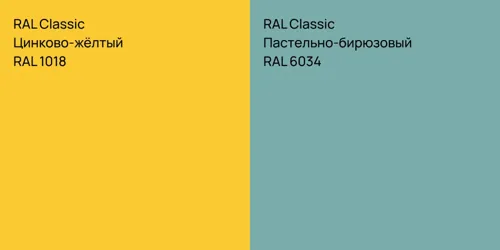 RAL 1018 Цинково-жёлтый vs RAL 6034 Пастельно-бирюзовый