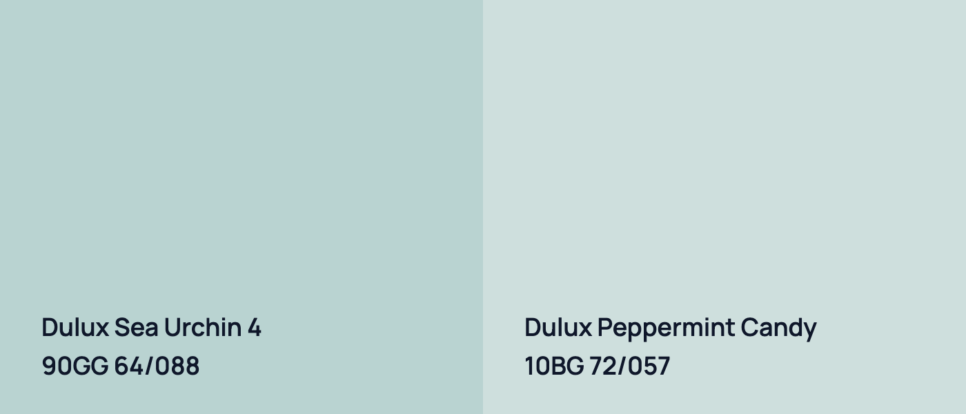 Dulux Sea Urchin 4 90GG 64/088 vs Dulux Peppermint Candy 10BG 72/057