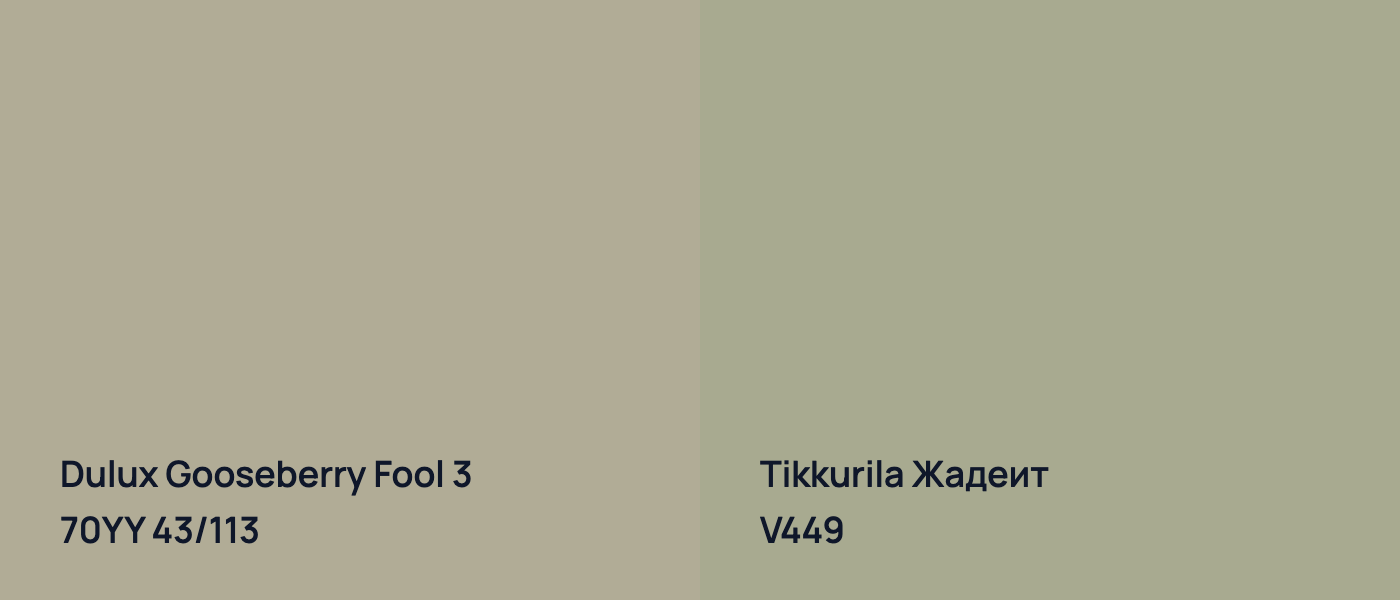 Dulux Gooseberry Fool 3 70YY 43/113 vs Tikkurila Жадеит V449