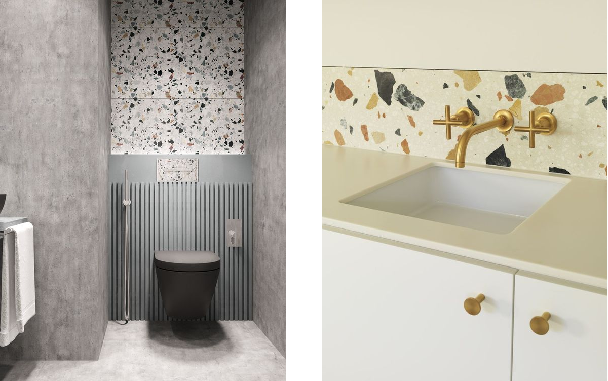 Плитка Терраццо в интерьере ванных комнат