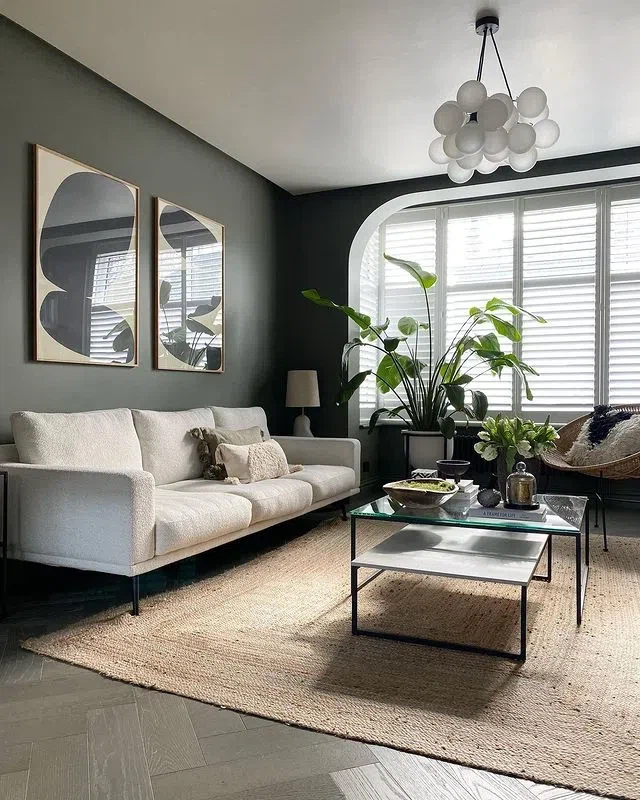 Дизайн интерьера бохо с зелеными стенами